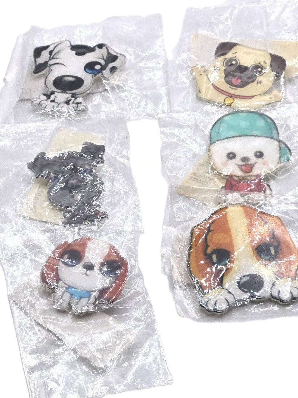 Comic Dogs 6 Pin Brooch  Assorted Breeds K-9s Plastic Small 1.5"  #3